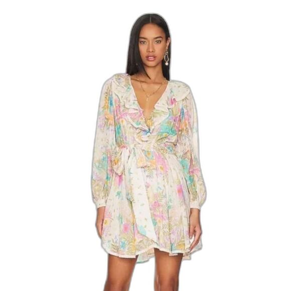 NWT SPELL & The Gypsy Floral Long Sleeve Lei Lei Mini Play Dress  Women's Sz XXS - Picture 1 of 14
